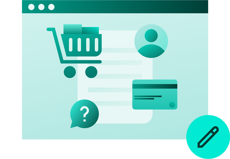 Dashboard illustration with cart, credit card, profile icons